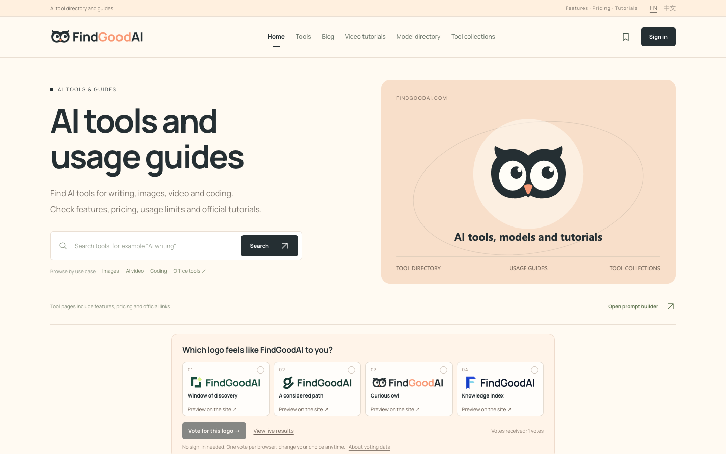 FindGoodAI homepage screenshot