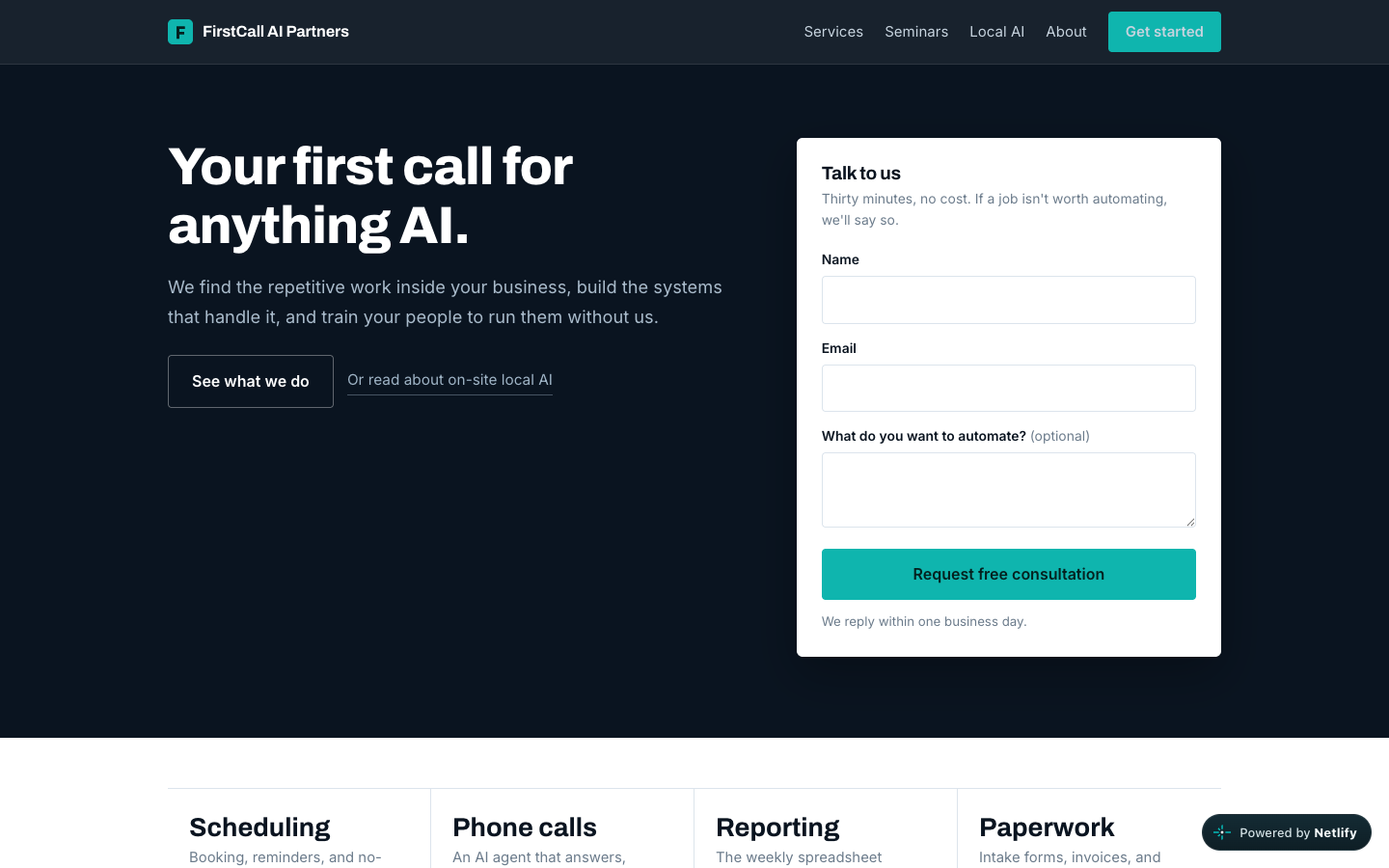 FirstCall AI Partners homepage screenshot