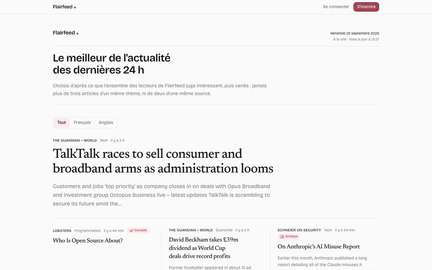Flairfeed homepage screenshot
