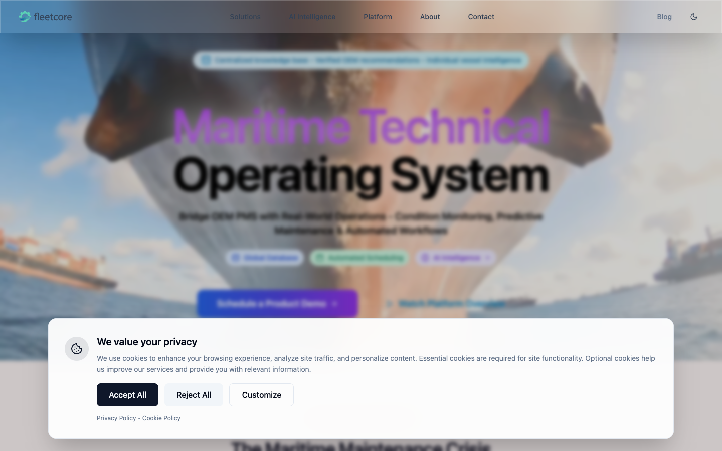 fleetcore homepage screenshot