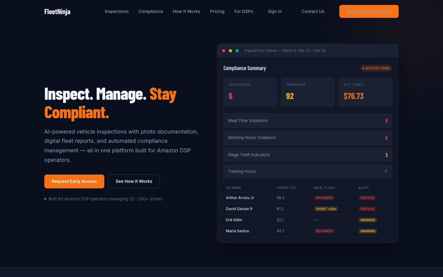 FleetNinja homepage screenshot