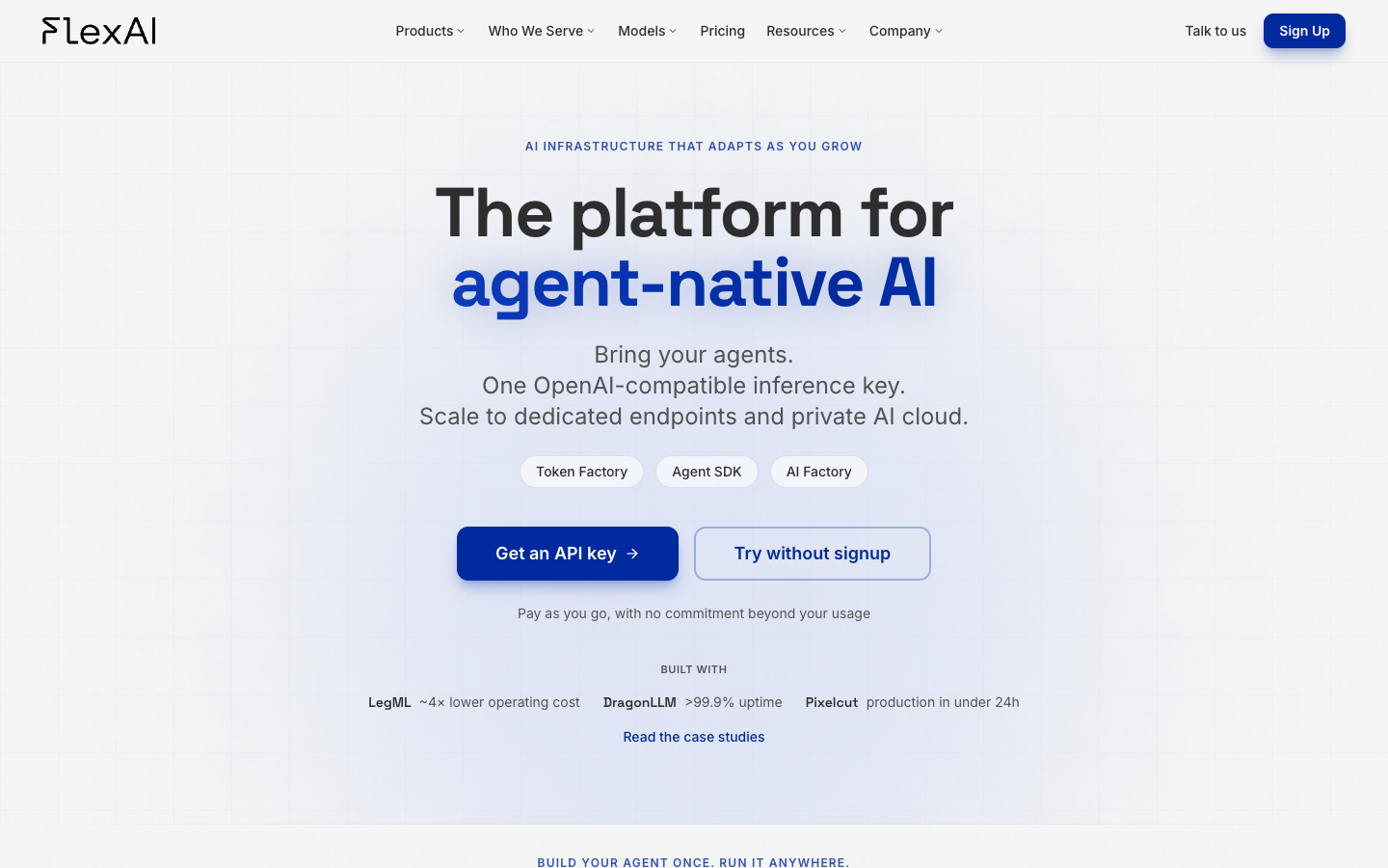 FlexAI homepage screenshot