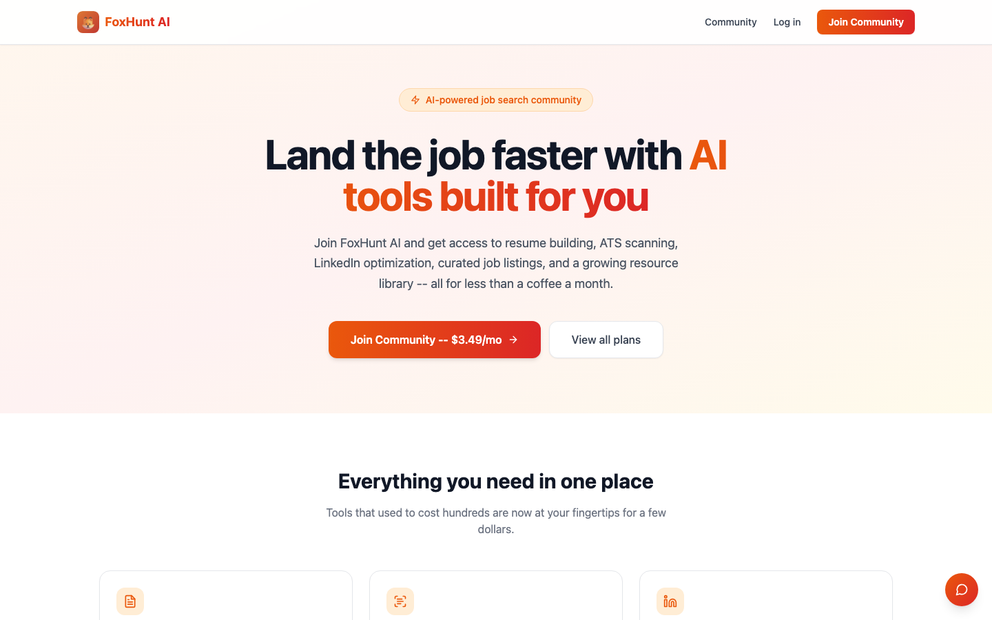 Fox Hunt AI homepage screenshot