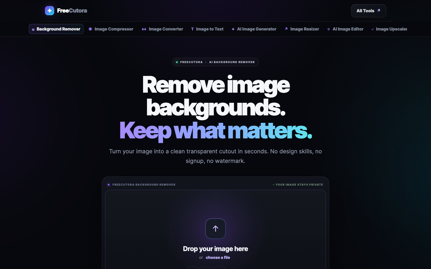 FreeCutora homepage screenshot