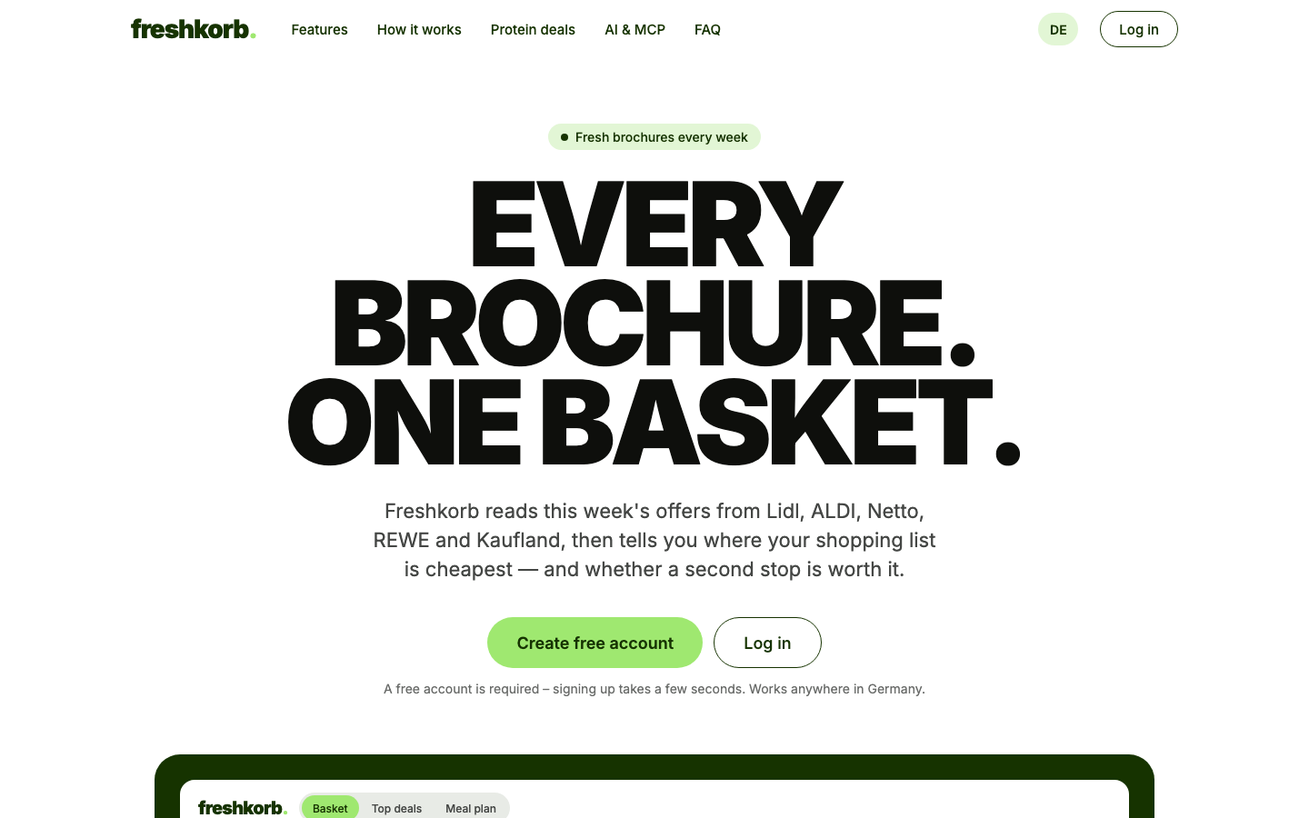 freshkorb homepage screenshot