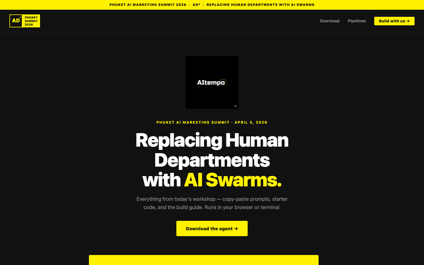 AI Swarms Workshop homepage screenshot