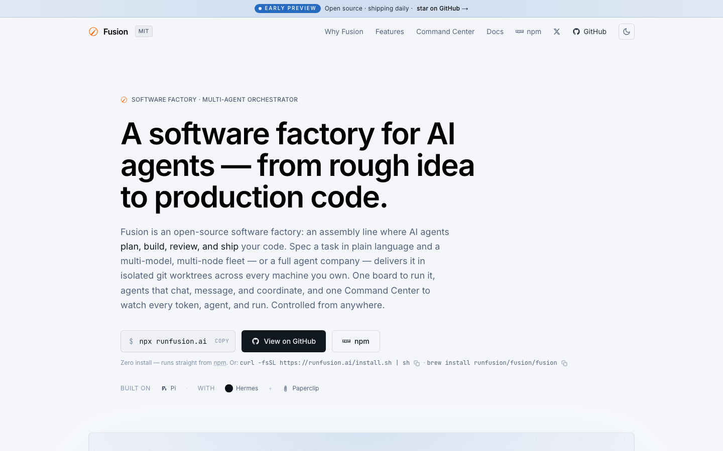 Fusion homepage screenshot