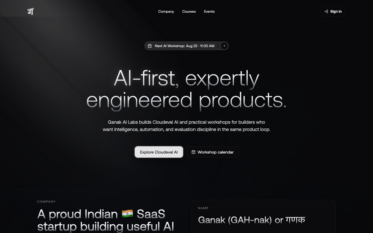 Ganak AI Labs homepage screenshot