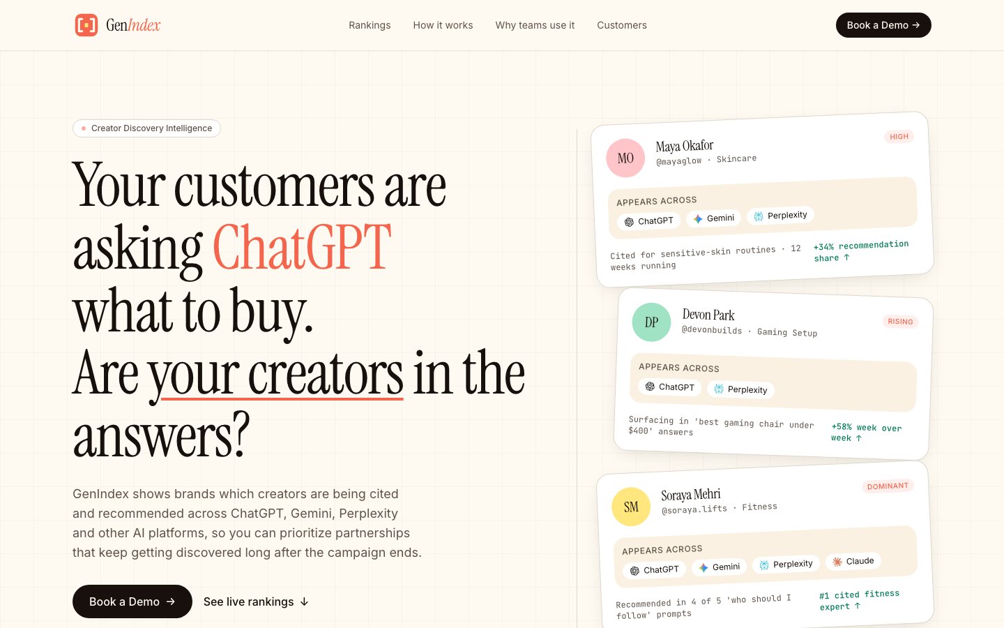 GenIndex homepage screenshot