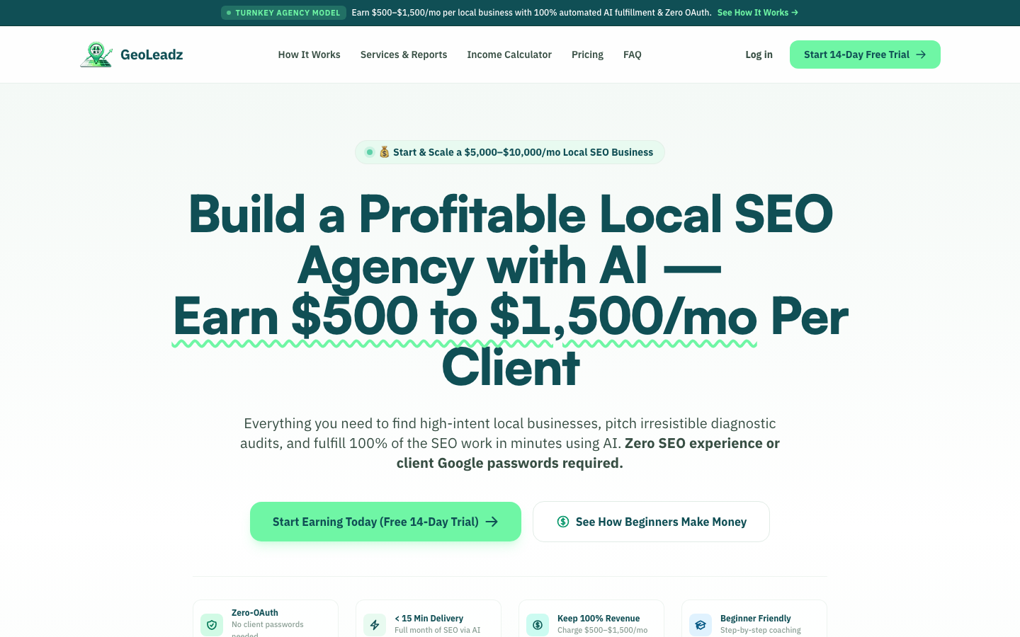 GeoLeadz homepage screenshot