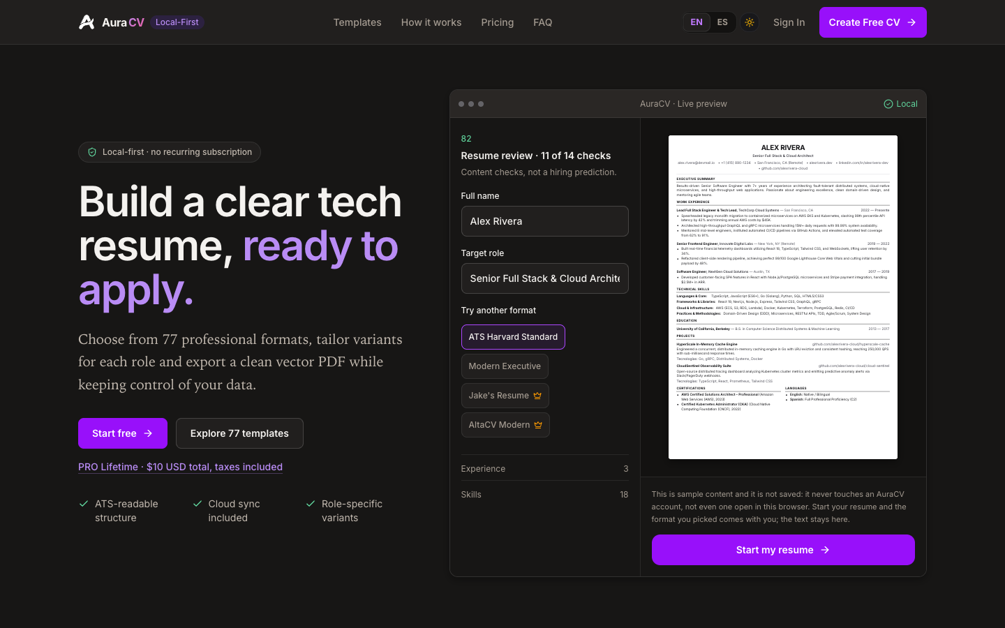 AuraCV landing_page