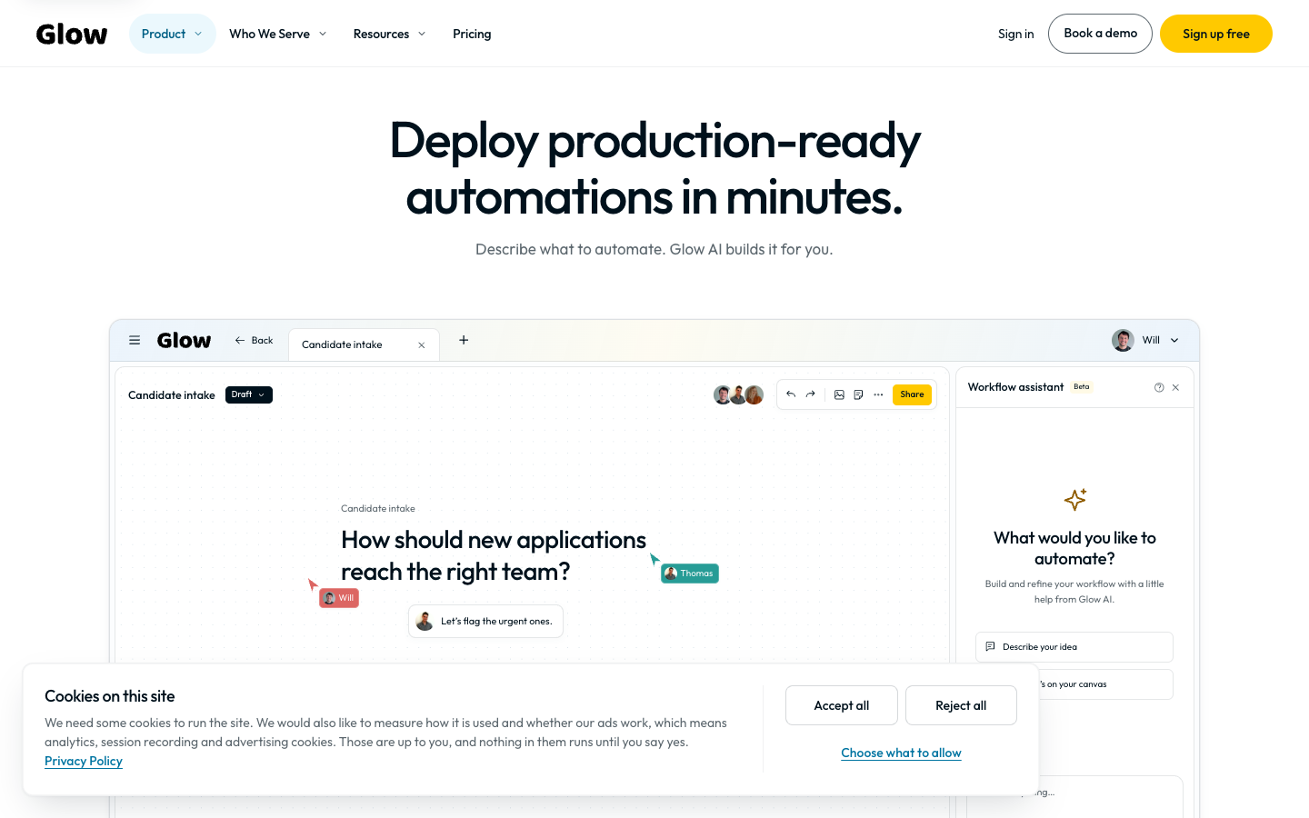 Glow homepage screenshot