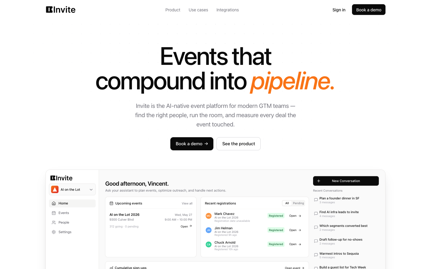 Invite homepage screenshot