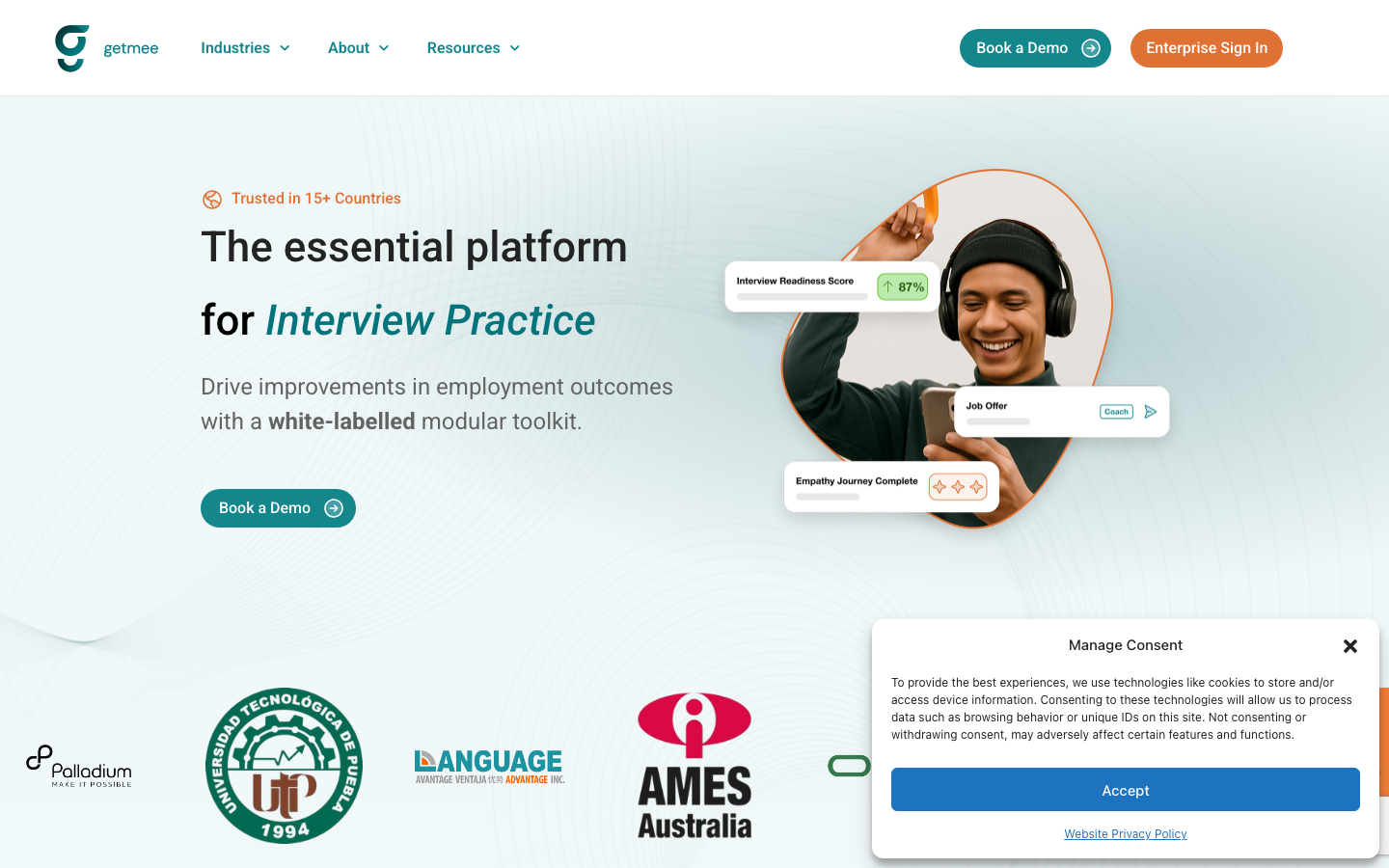 Getmee homepage screenshot