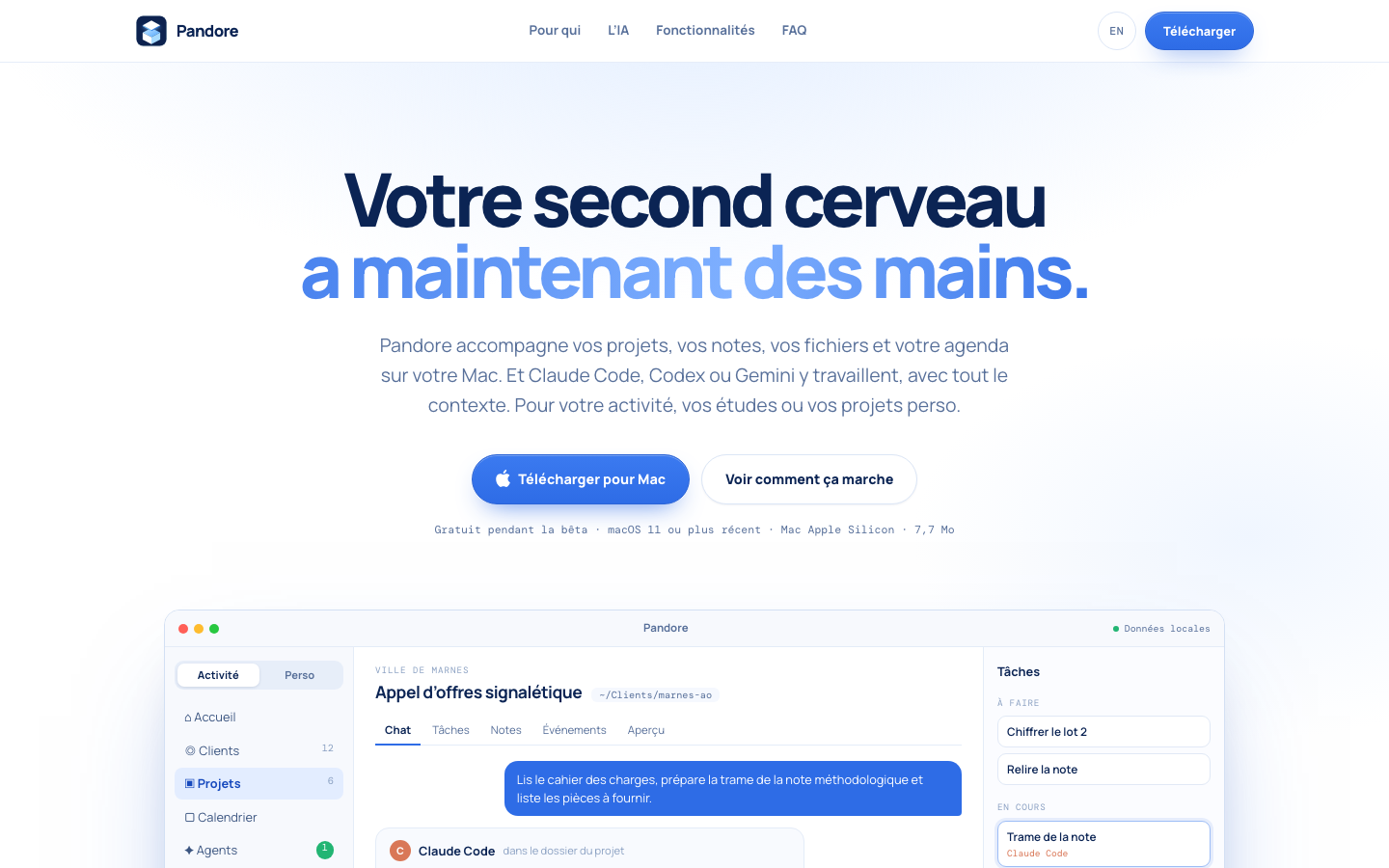 Pandore homepage screenshot