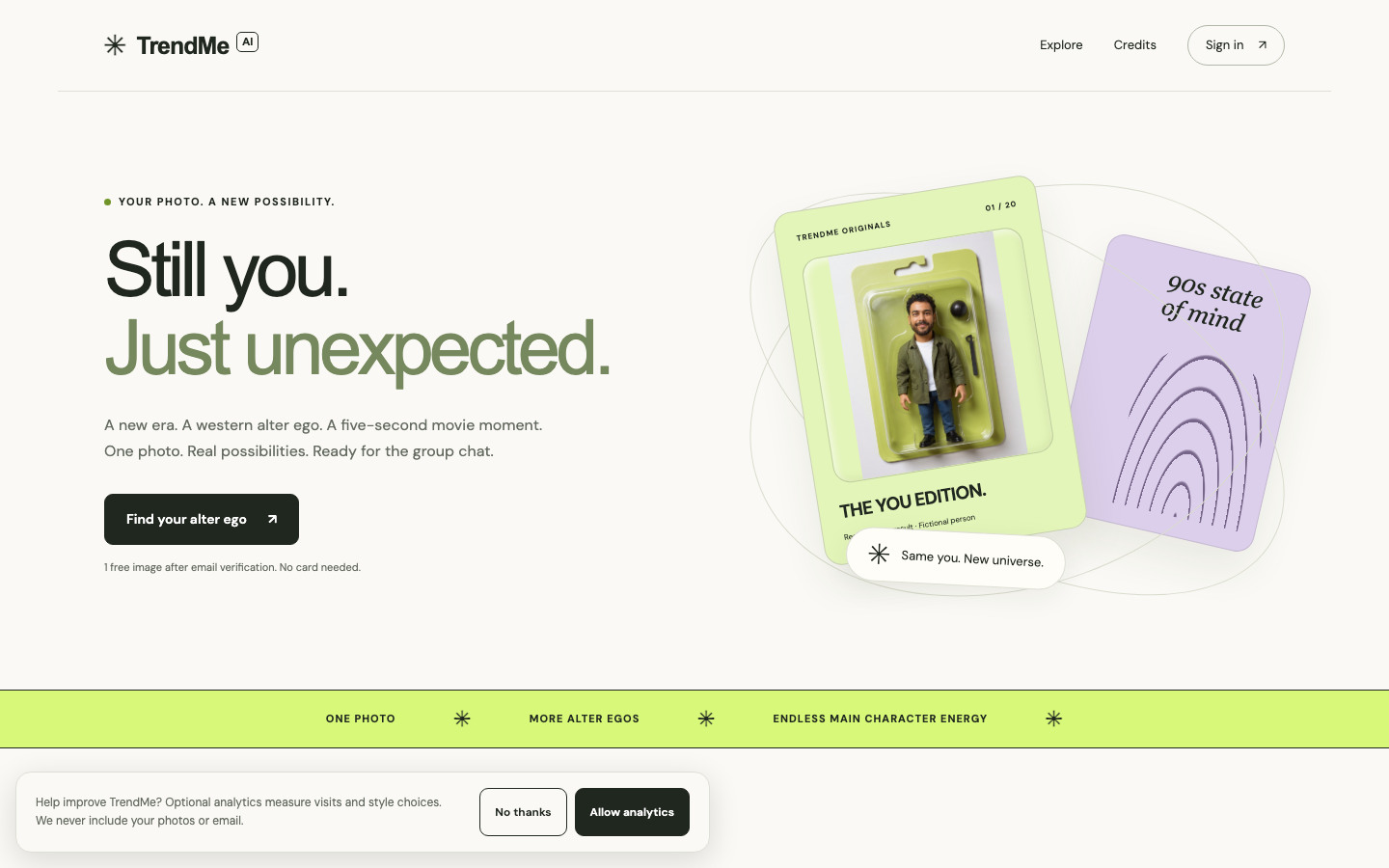 TrendMe AI homepage screenshot