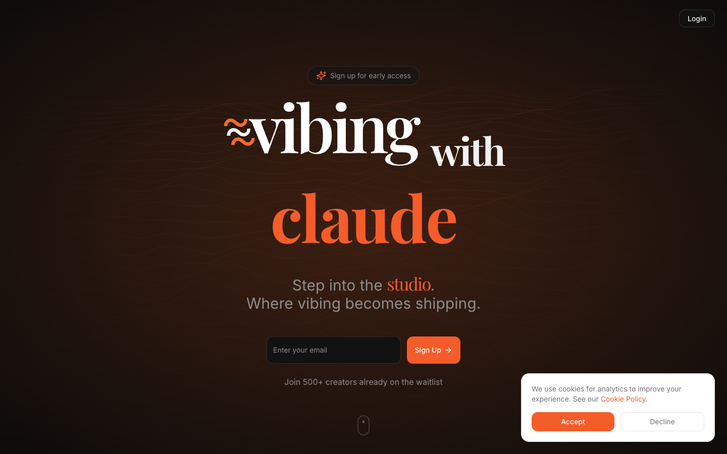 Vibing homepage screenshot