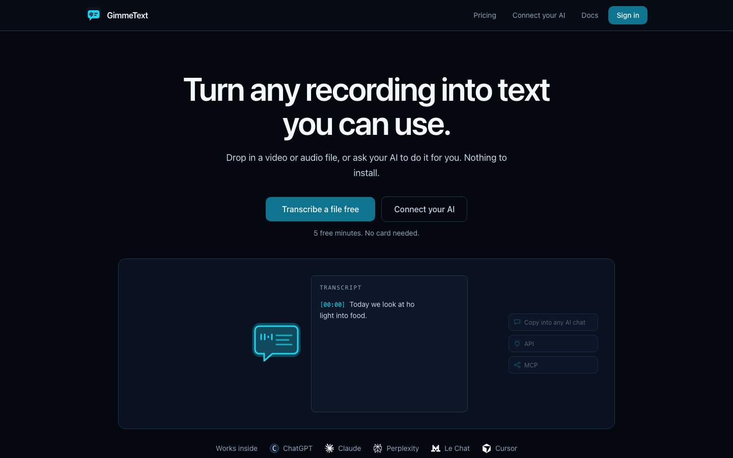 GimmeText homepage screenshot