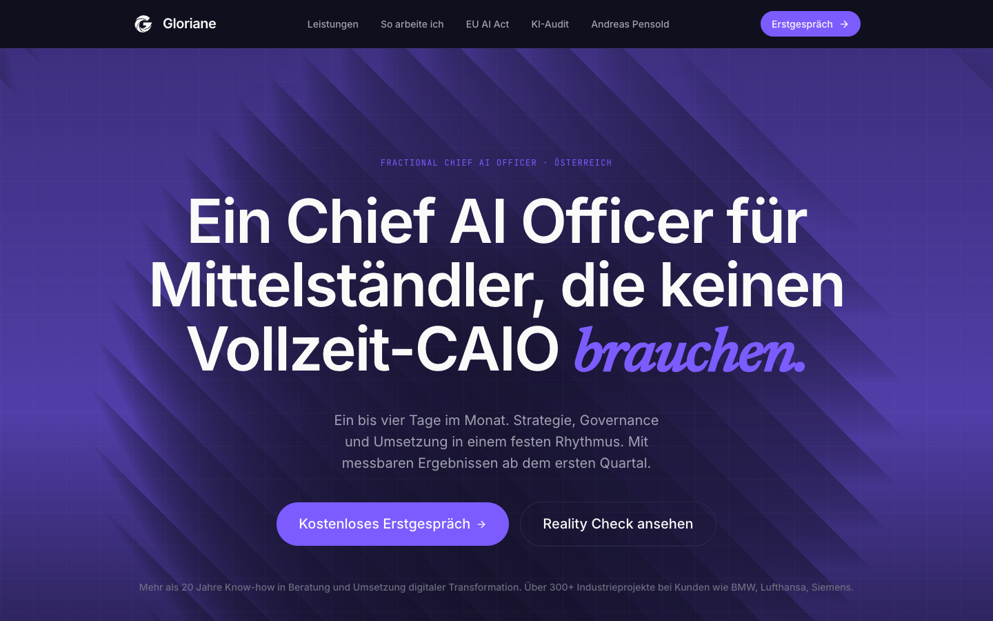 Gloriane homepage screenshot