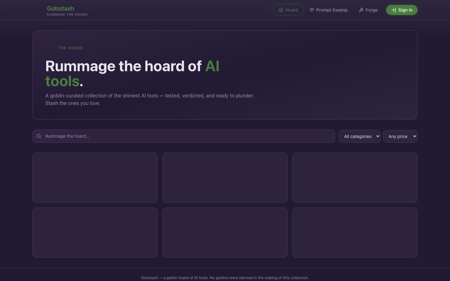Gobstash homepage screenshot