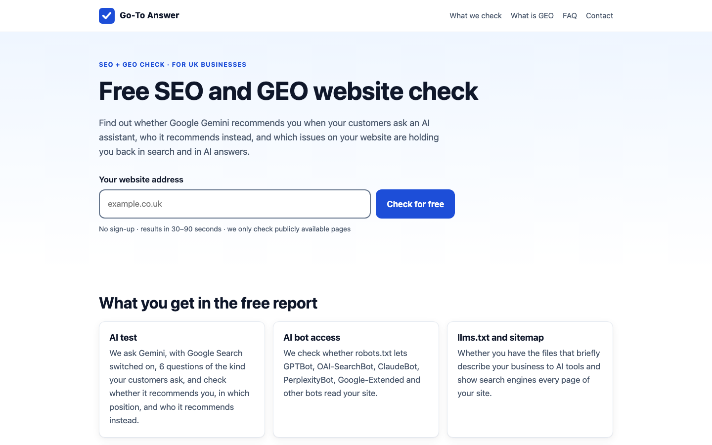 Go-To Answer homepage screenshot