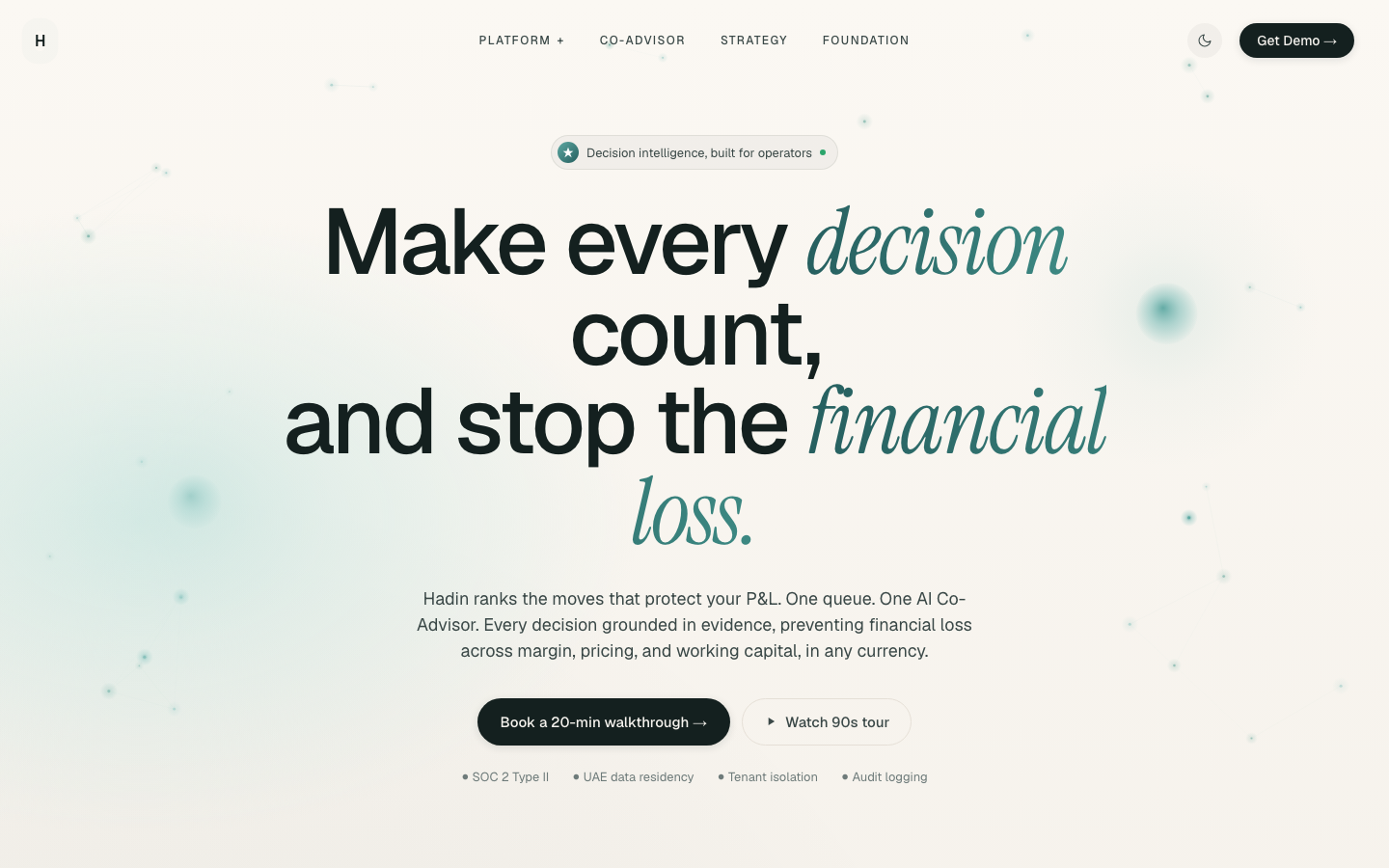 Hadin homepage screenshot