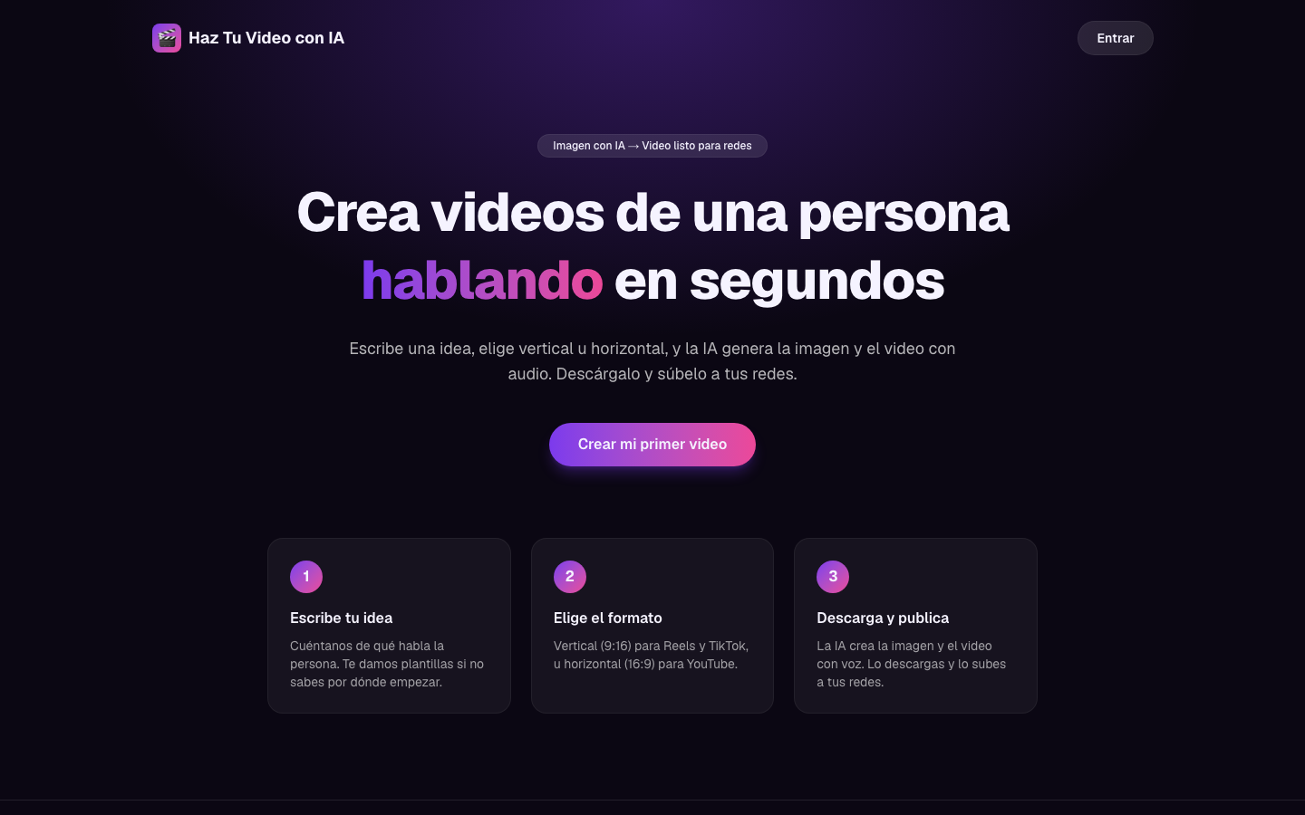 Haz Tu Video con IA homepage screenshot