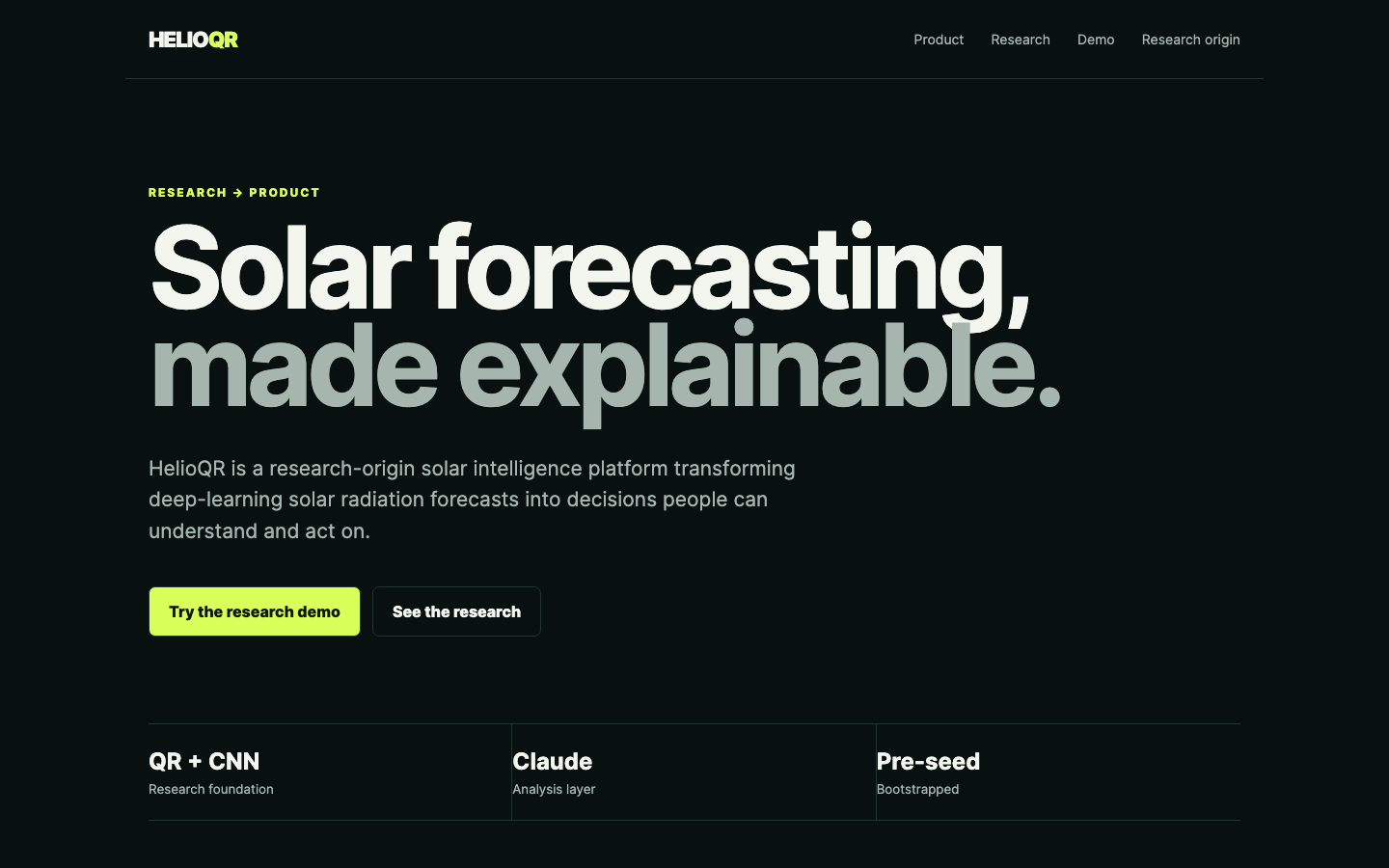 HelioQR homepage screenshot