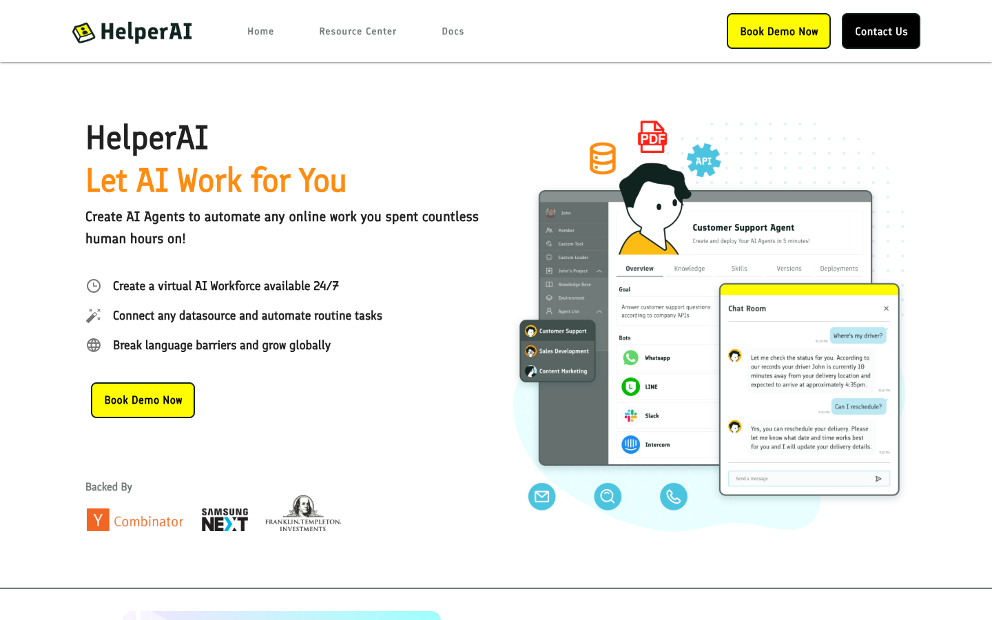 HelperAI: Empower Your Business with 24/7 AI Automation landing_page