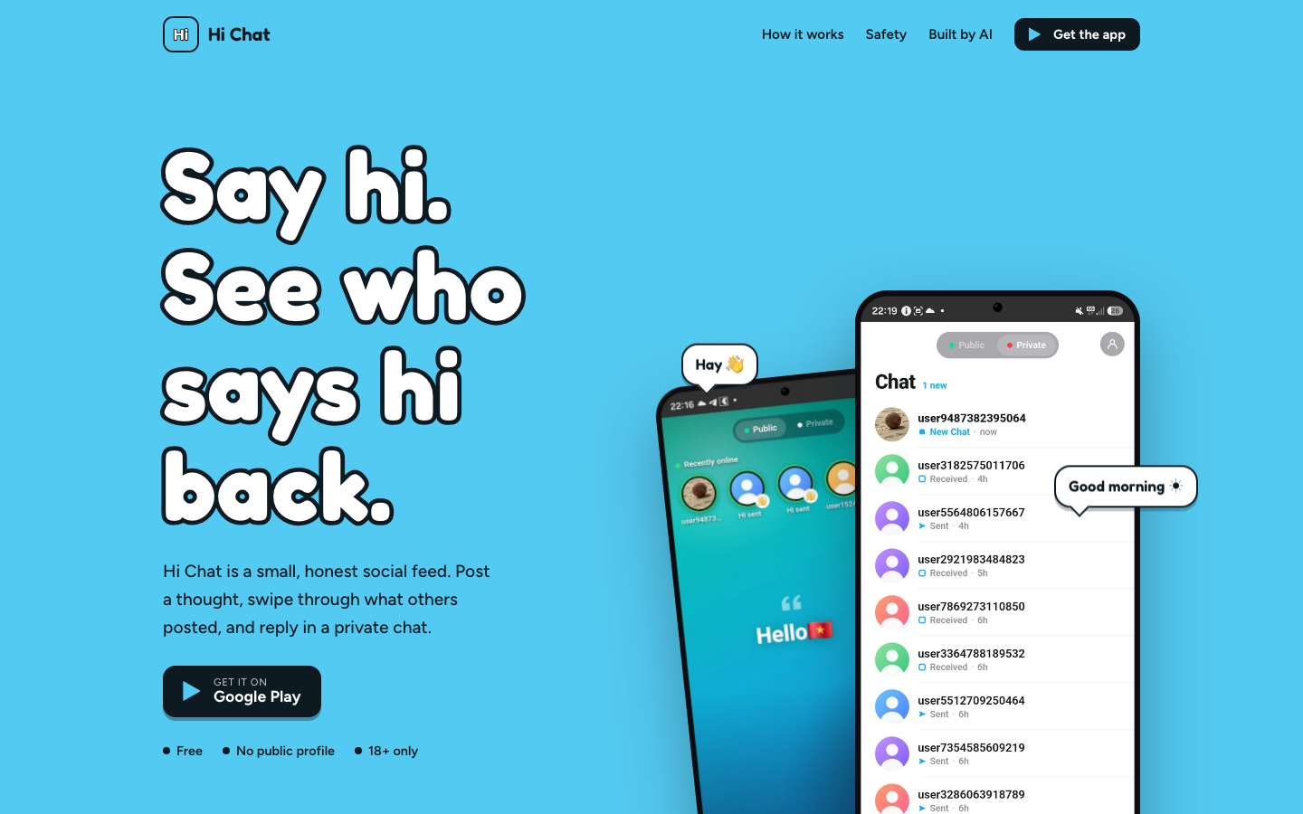 Hi Chat homepage screenshot