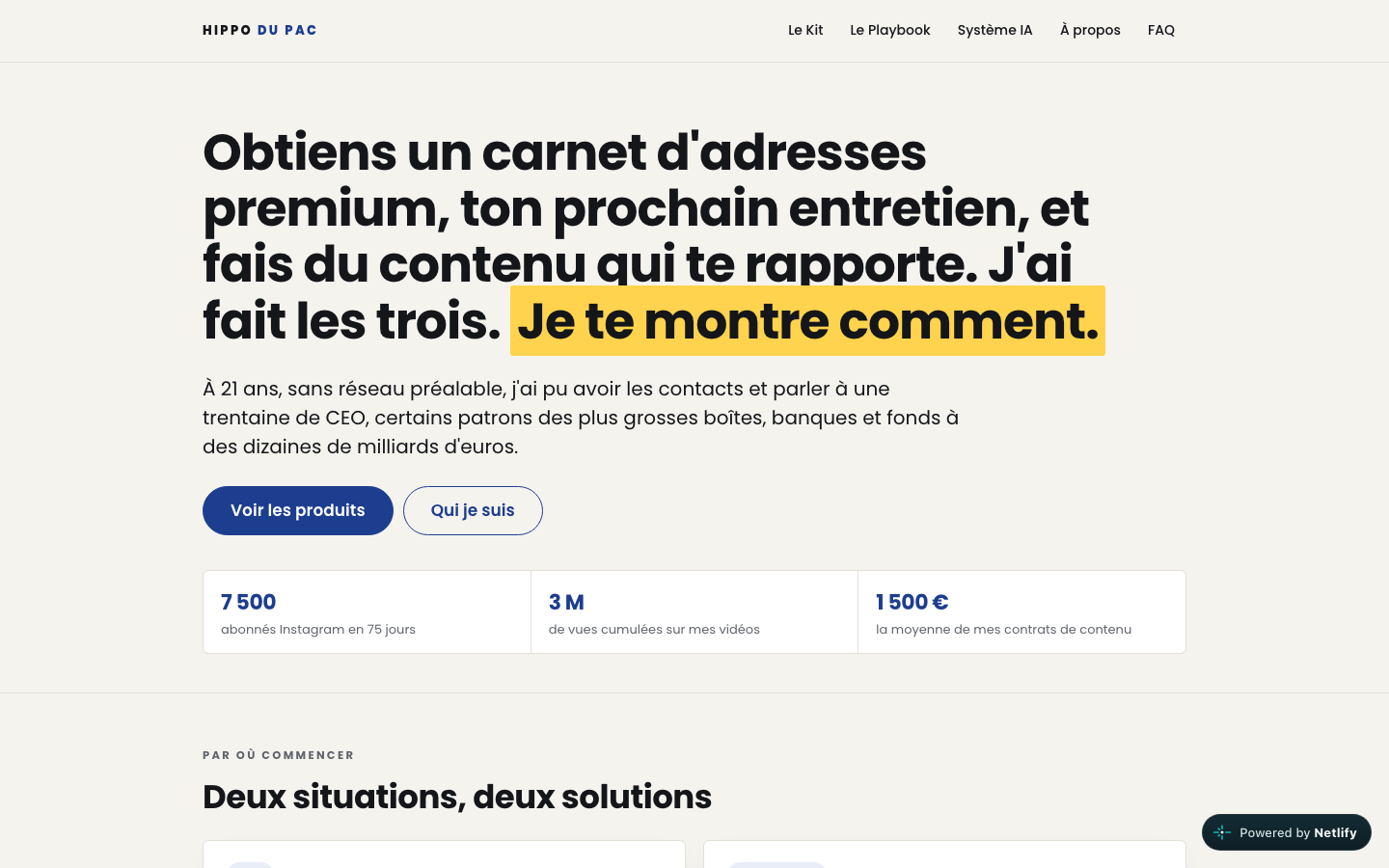 Hippo du Pac homepage screenshot