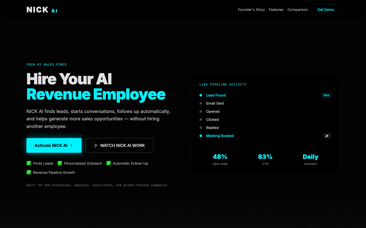 NICK AI homepage screenshot