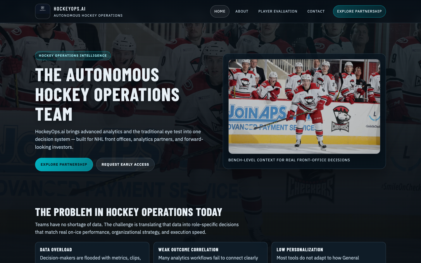 HockeyOps homepage screenshot