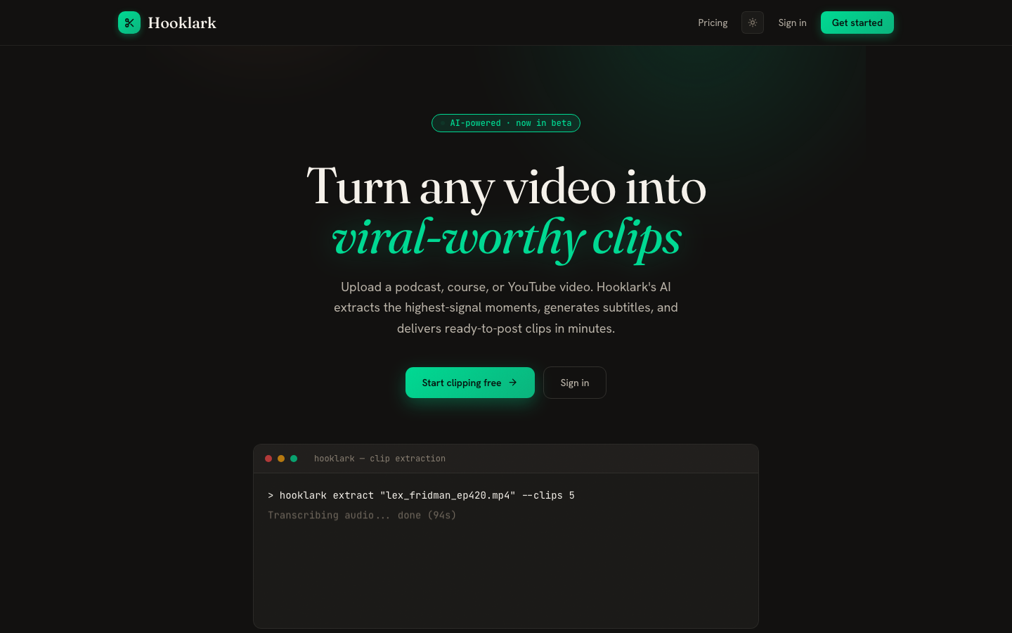 Hooklark homepage screenshot