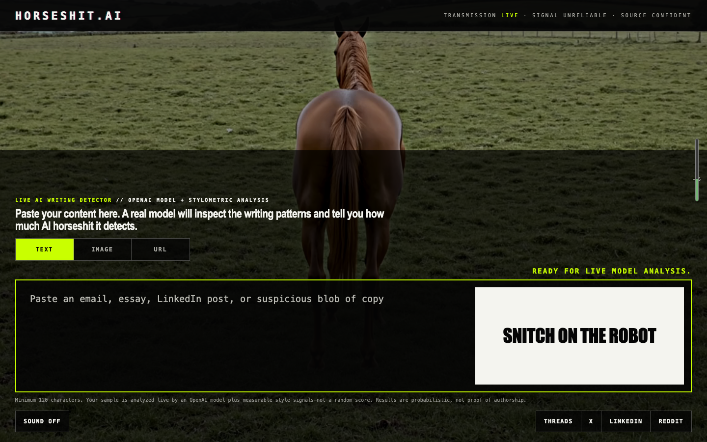 horseshit.ai homepage screenshot