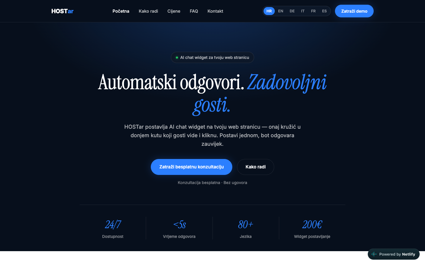 HOSTar homepage screenshot
