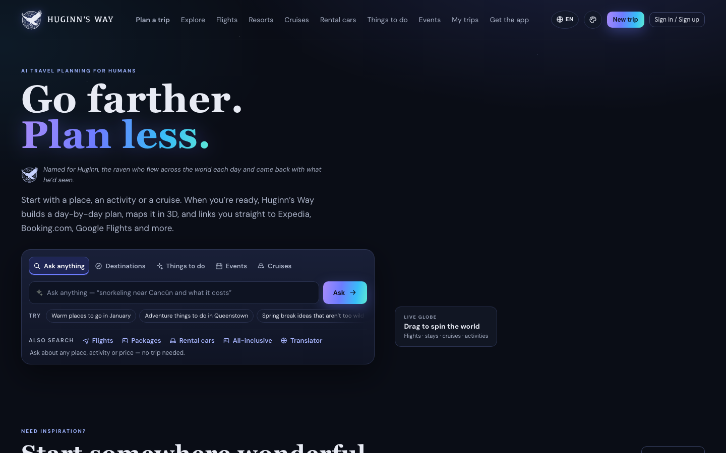 Huginn’s Way homepage screenshot