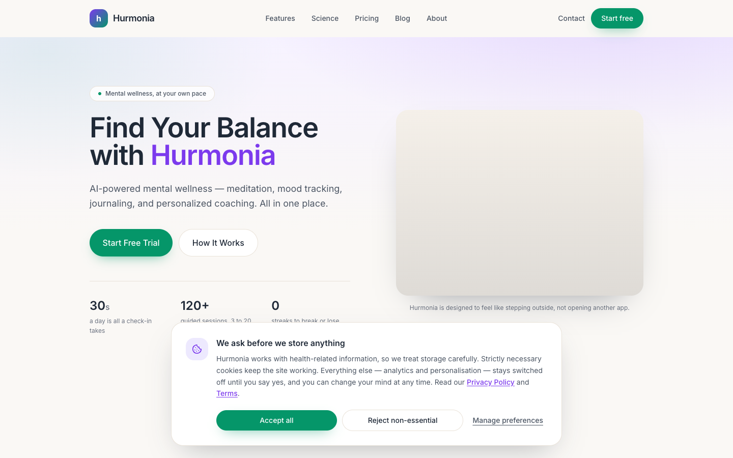 Hurmonia homepage screenshot
