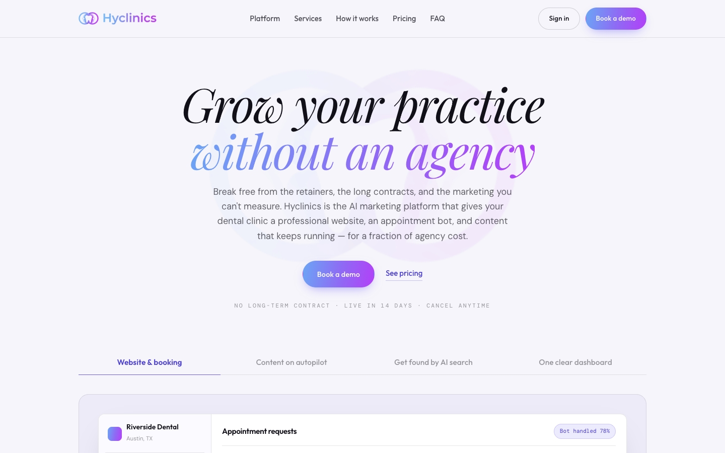 Hyclinics homepage screenshot