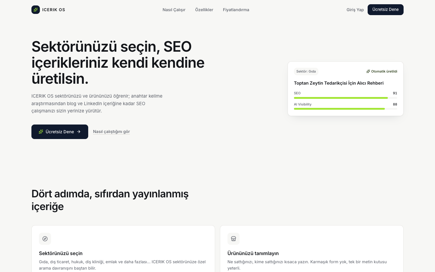 ICERIK OS homepage screenshot
