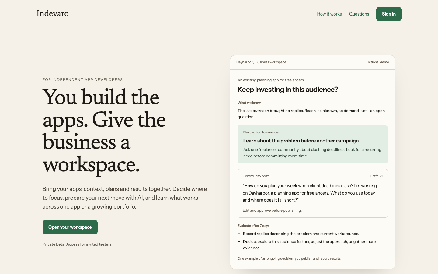 Indevaro homepage screenshot