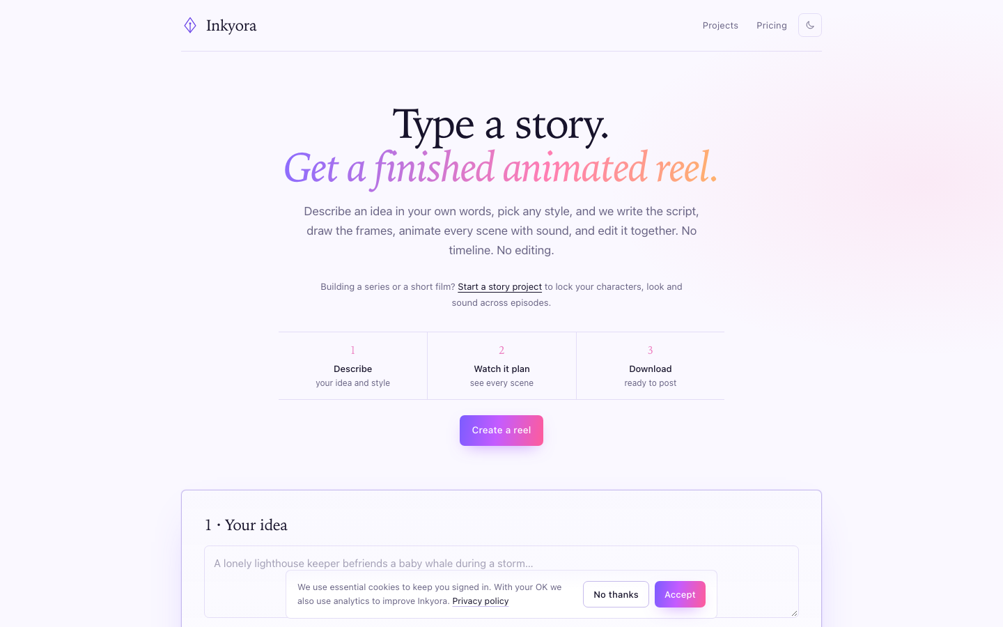 Inkyora homepage screenshot