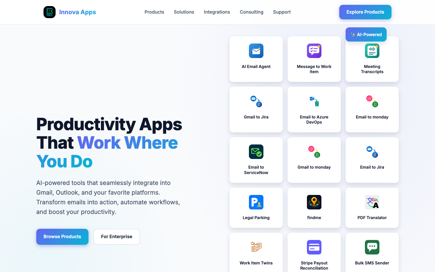 Innova Apps homepage screenshot