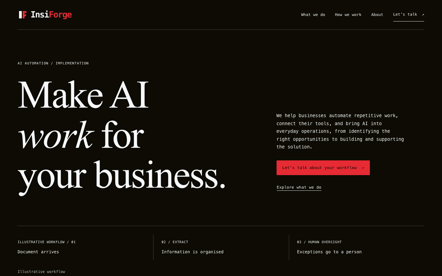 InsiForge homepage screenshot