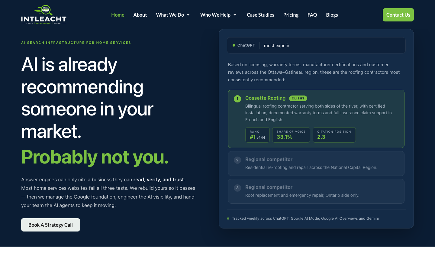 Intleacht homepage screenshot