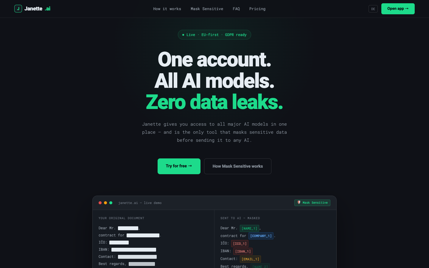 Janette.ai homepage screenshot