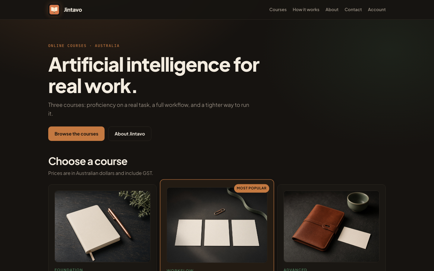 Jintavo homepage screenshot