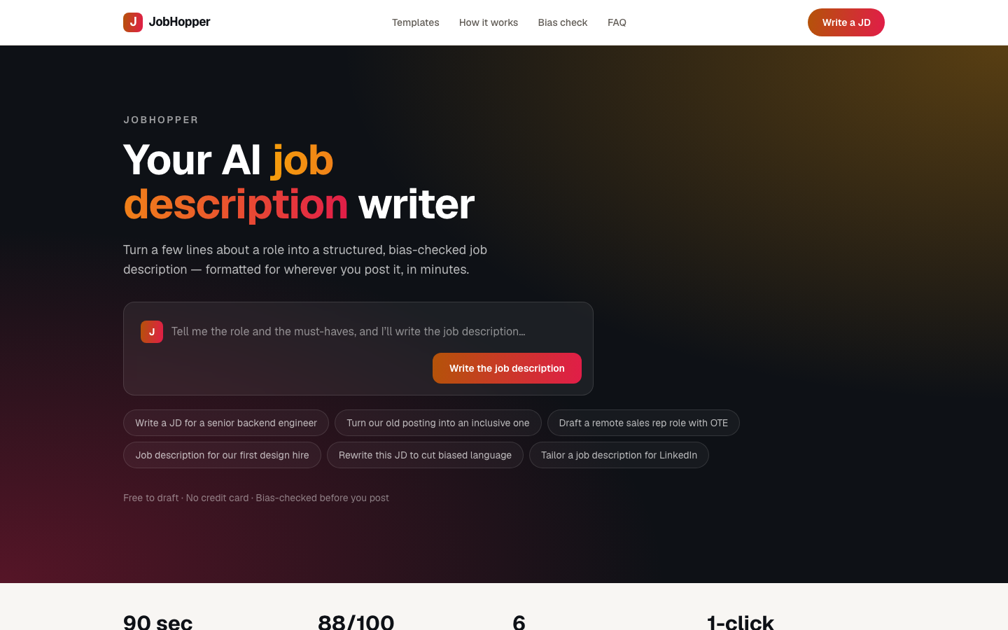 JobHopper homepage screenshot