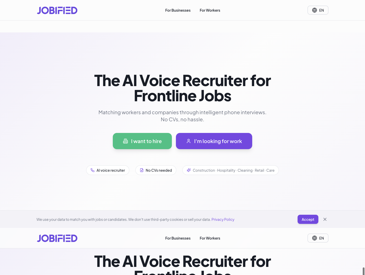 Jobified homepage screenshot