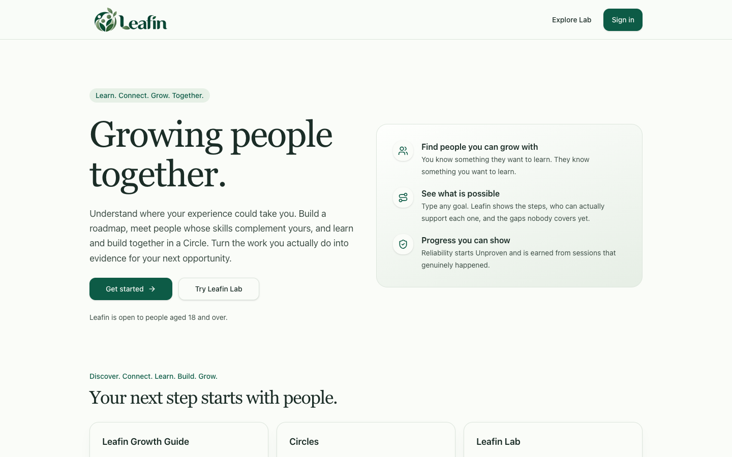 Leafin homepage screenshot